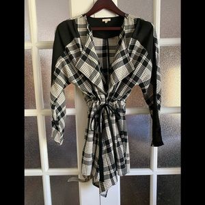Black & Off White Wrap Jacket with Sheer Insets